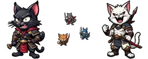 guerreiros gatos legais num confronto de jogo de vídeo