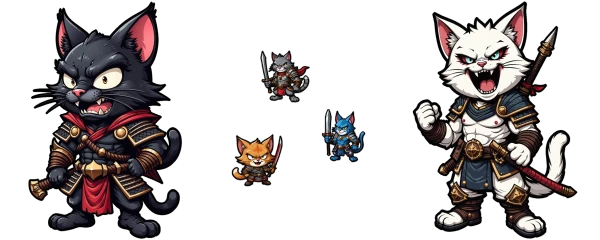 guerreiros gatos legais num confronto de jogo de vídeo