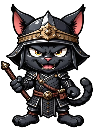 gato preto sorridente guerreiro do sol