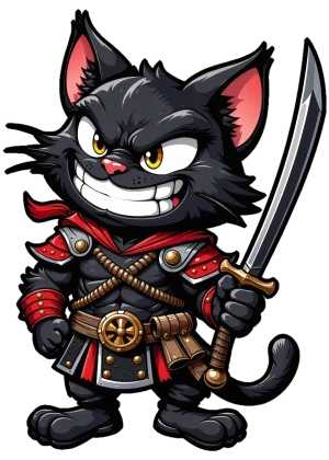 guerreiro gato preto corajoso armado para uma luta