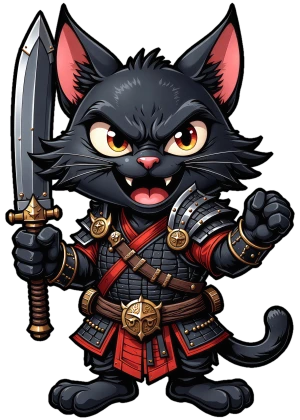 guerreiro gato preto com um punho de batalha cerrado