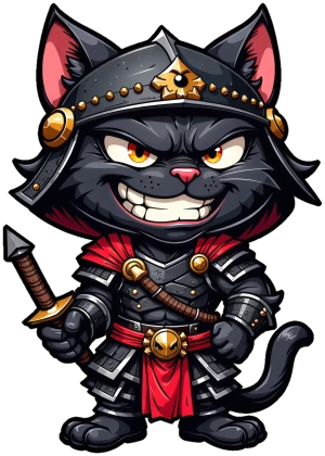 la sonrisa de batalla de oreja a oreja del guerrero gato negro