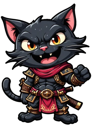 um punho triunfante de um gato guerreiro preto e corajoso