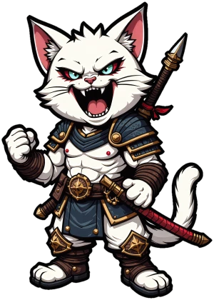 ruggito furioso del guerriero gatto bianco a petto nudo