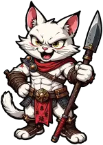 gatto bianco guerriero che sprizza fiducia