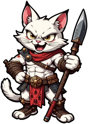 gatto bianco guerriero che sprizza fiducia
