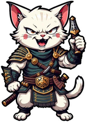 grido di battaglia del gatto bianco guerriero con le guance rosee