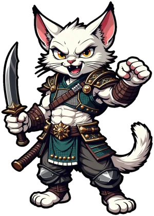sfida del guerriero gatto bianco corazzato verde acqua