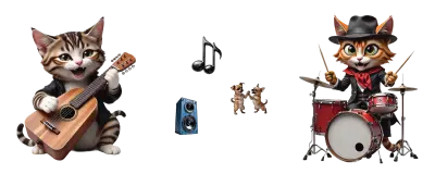 gitar ve davul çalan kedi müzisyenler, dans eden köpeklere ilham veriyor