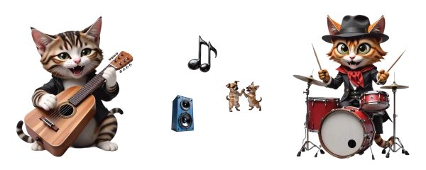 gatos guitarristas e bateristas inspiram cães dançarinos