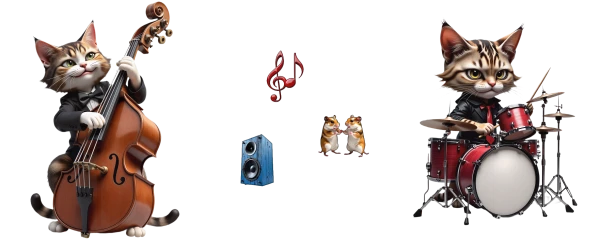 double bass and drum cats musicians for hamsters