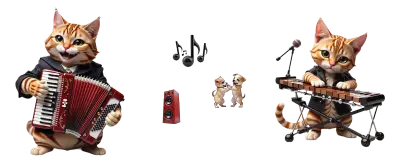 accordion xylophone cats musicians serenade dancing pups