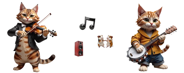 gatos músicos tocam um dueto de música folclórica americana para porquinhos-da-índia