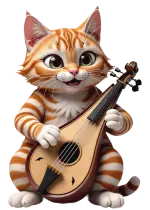 con zampe felici il gatto suona il suo mandolino