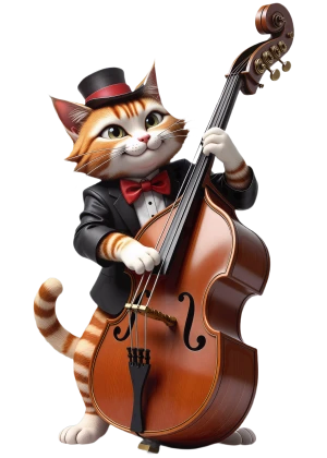 um gato de cartola toca contrabaixo