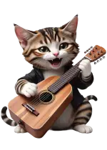 un gatto suona la chitarra con un miagolio scatenato