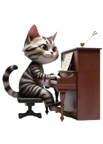 usta tekir kedi dik piyano çalıyor