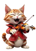 un gatto gioioso nella sua giacca rossa suona il violino