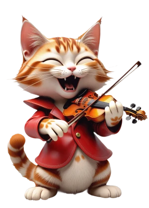 un gatto gioioso nella sua giacca rossa suona il violino