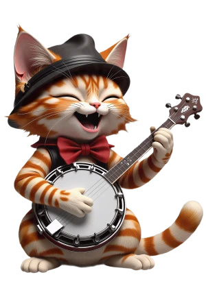 un gatto suona il banjo con una canzone zannuta