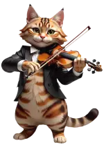 siyah smokinli bir kedi keman çalar
