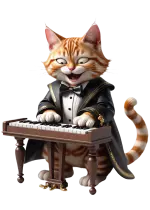 deli dolu bir smokin kedi piyano çalar