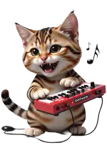 dişli bir kedi çılgın bir sentezleyici çalar