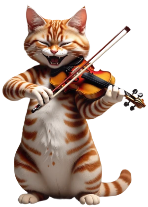 il gatto suona un violino felice con giubilo zannuto