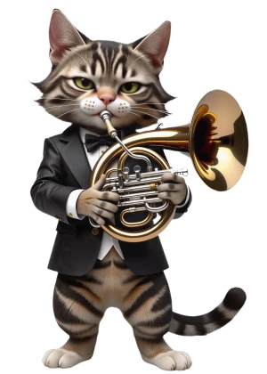 virtüöz bir kedi fransız kornosu çalar