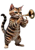 kaplan kedi pirinç boru üfleyerek oynar