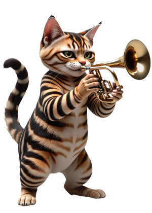kaplan kedi pirinç boru üfleyerek oynar