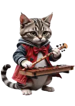 çalışkan papyonlu bir kedi ksilofon çalar