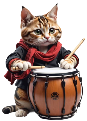 yoğun kedi törensel bir tabla çalar