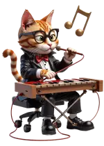 un gatto con gli occhiali suona uno xilofono ritmato