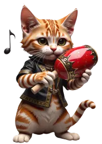 bu kedi altın süslemeli bir ceketle marakas çalar