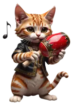 questo gatto suona le maracas con una giacca bordata d'oro