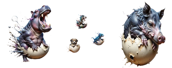 mammiferi e mostri si schiudono come animali