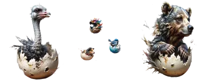 a hatch of five disparate animals