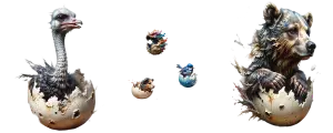 a hatch of five disparate animals