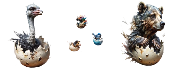 a hatch of five disparate animals
