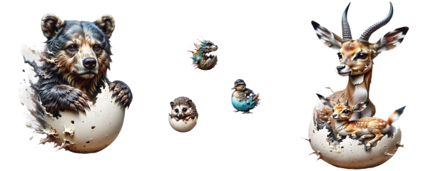 animali di pelliccia e di squame si schiudono insieme