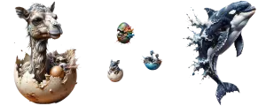 animals hatch from shell and splashing sea