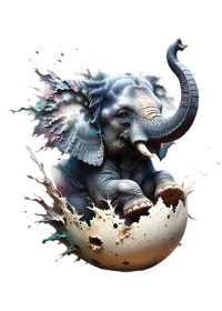 un elefante schiude da un geode di polvere