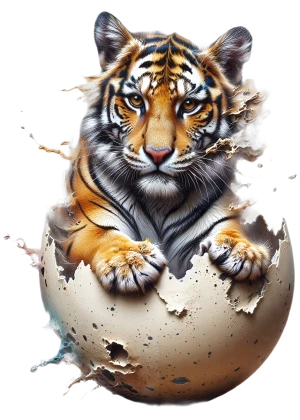 un tigre féroce éclot d'un tison fracturé