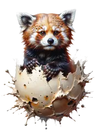 un panda rosso lentigginoso si schiude da un miscuglio celeste