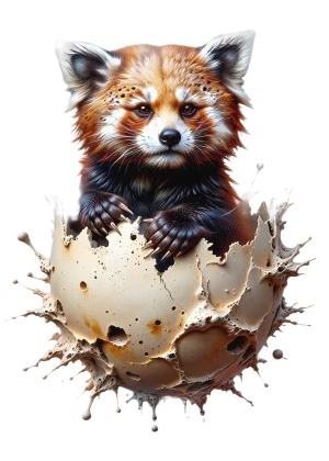 un panda rosso lentigginoso si schiude da un miscuglio celeste