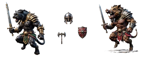 angry animal gladiators pause before the armory