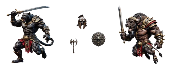 gladiadores animais furiosos suspensos entre a fúria e a guerra