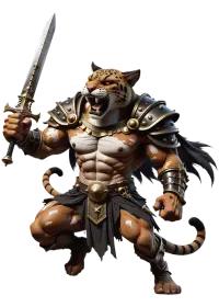 leopardo furioso gladiador, ira de piel remendada
