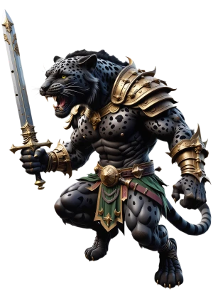 angry black leopard gladiator coiled for attack